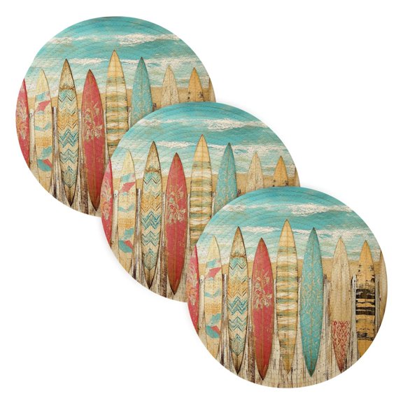 BZSMCE Mats for Pots,Pans Place Surfboard by The Sea Painting Simple Style Pattern Pot Mats