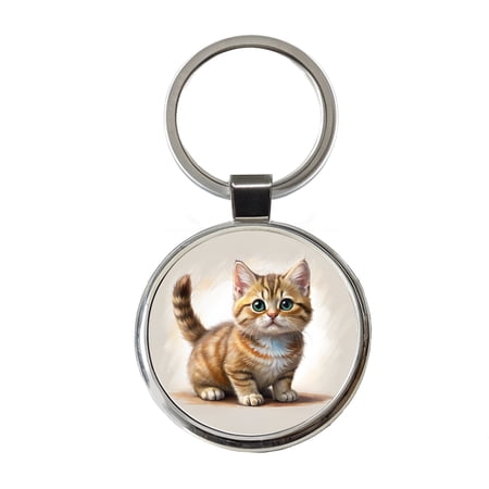 Munchkin Cat Illustration Metal Round Keychain