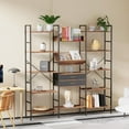 thumbnail image 2 of Bookshelf, Triple Wide 5 Tier Industrial Bookshelf Display Shelves, Modern Large Tall Open Bookshelf with Drawer Metal Frame for Home Office Living Room Bedroom Retail Display, 2 of 13