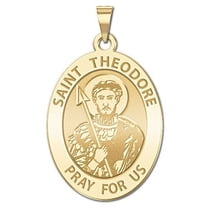 Saint Theodore - Oval Religious Medal - 3/4 Inch X 1 Inch in Solid 14K Yellow Gold
