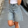 thumbnail image 6 of LNWUY Women's Baggy Denim Bermuda Shorts Vintage Style Straight Leg Denim Shorts Casual Knee Length Jean Jorts with Pockets Blue L, 6 of 8