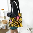 thumbnail image 6 of DouZhe Reusable Grocery Bags, Psychedelic Hippie Smile Graffiti Lightweight Polyester Canvas Cloth Tote Bag for Travle Gym Shopping School, 15" x 16", 6 of 7
