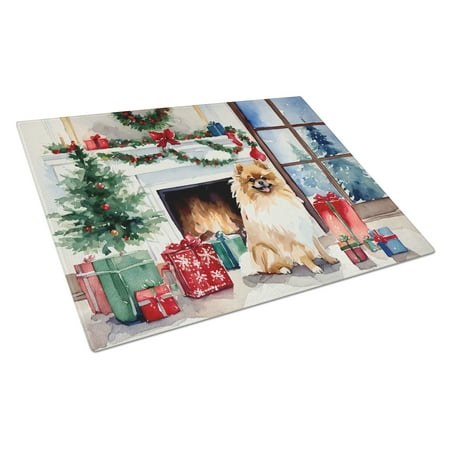 

Pomeranian Cozy Christmas Glass Cutting Board Large 12 in x 15 in