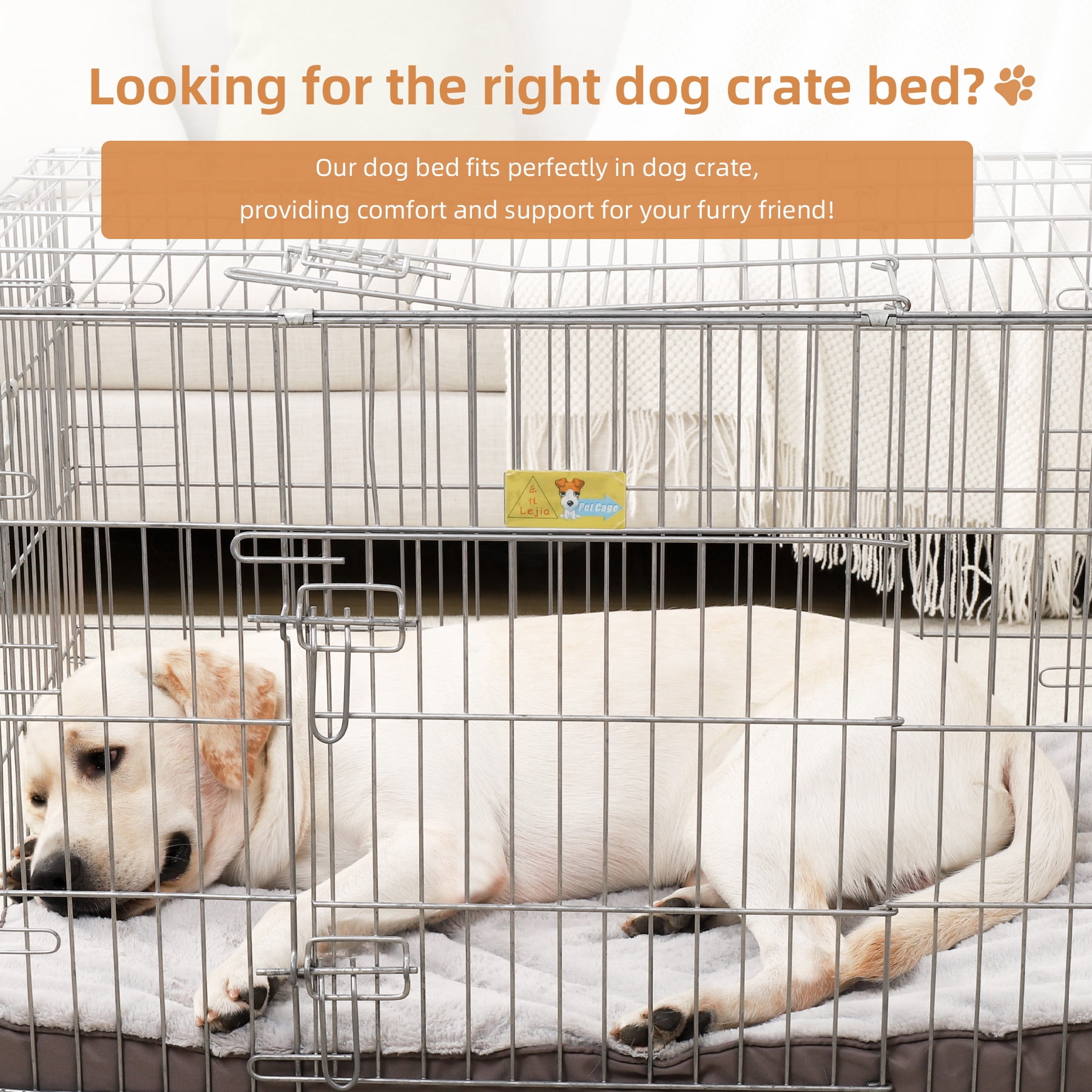 Waterproof 36" Dog Bed for Large Dogs with Washable Removable Cover,Pet Kennel Pad for Crates