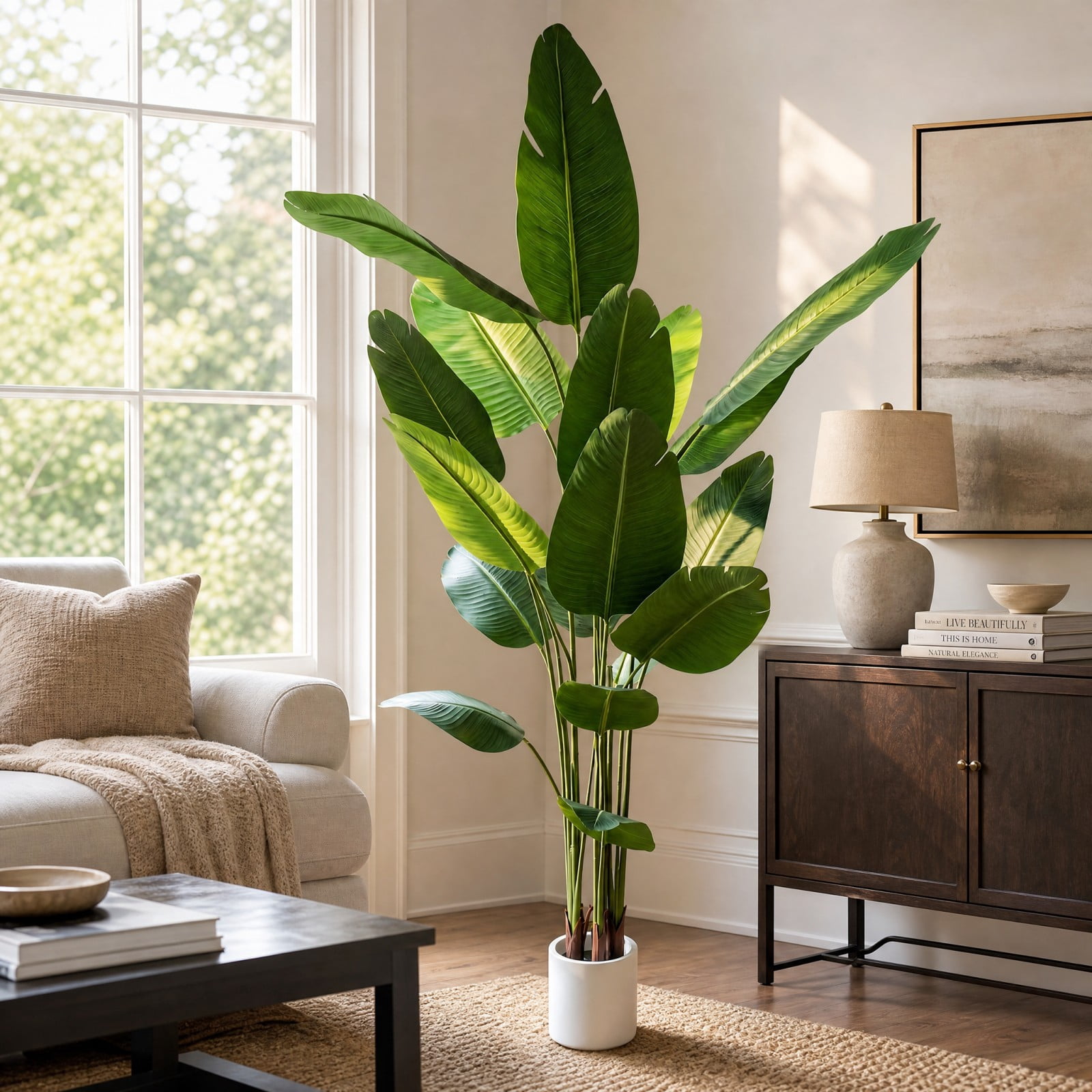 BEAUTYPEAK 6.6Ft Artificial Birds of Paradise Plant Faux Banana Leaf Tree Fake Tropical Palm Tree Indoor Outdoor Floor Plant