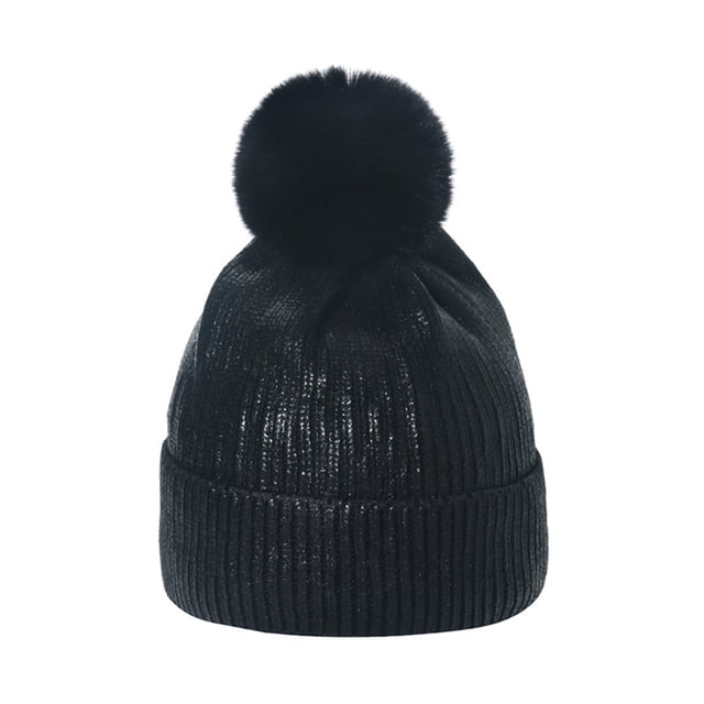 Sombreros de invierno de punto, con rayas, rizados, sin bordes, para el frío, cálidos para exteriores, gruesos, con bolas de pelo, de lana bronceada, para mujer