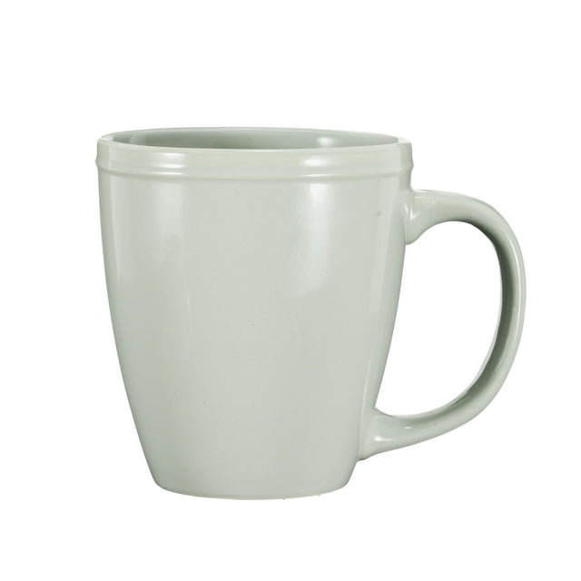 Mainstays 16oz Darby green stoneware mug with a smooth finish and large handle.