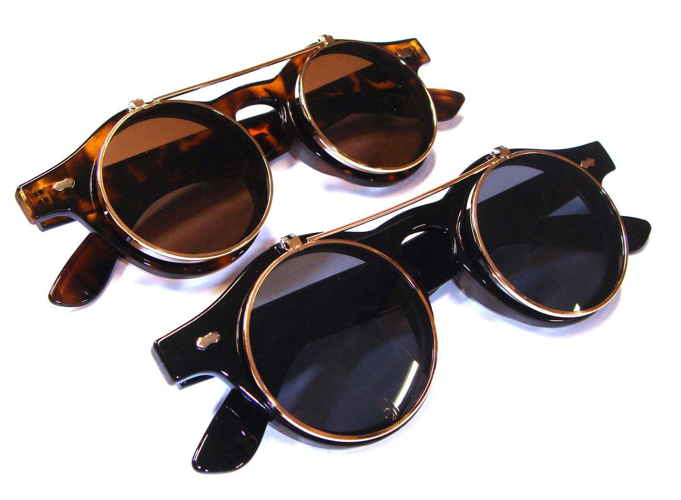Fashion Retro Vintage Gothic Round Flip Up Sunglasses Steampunk Glasses New S/&K