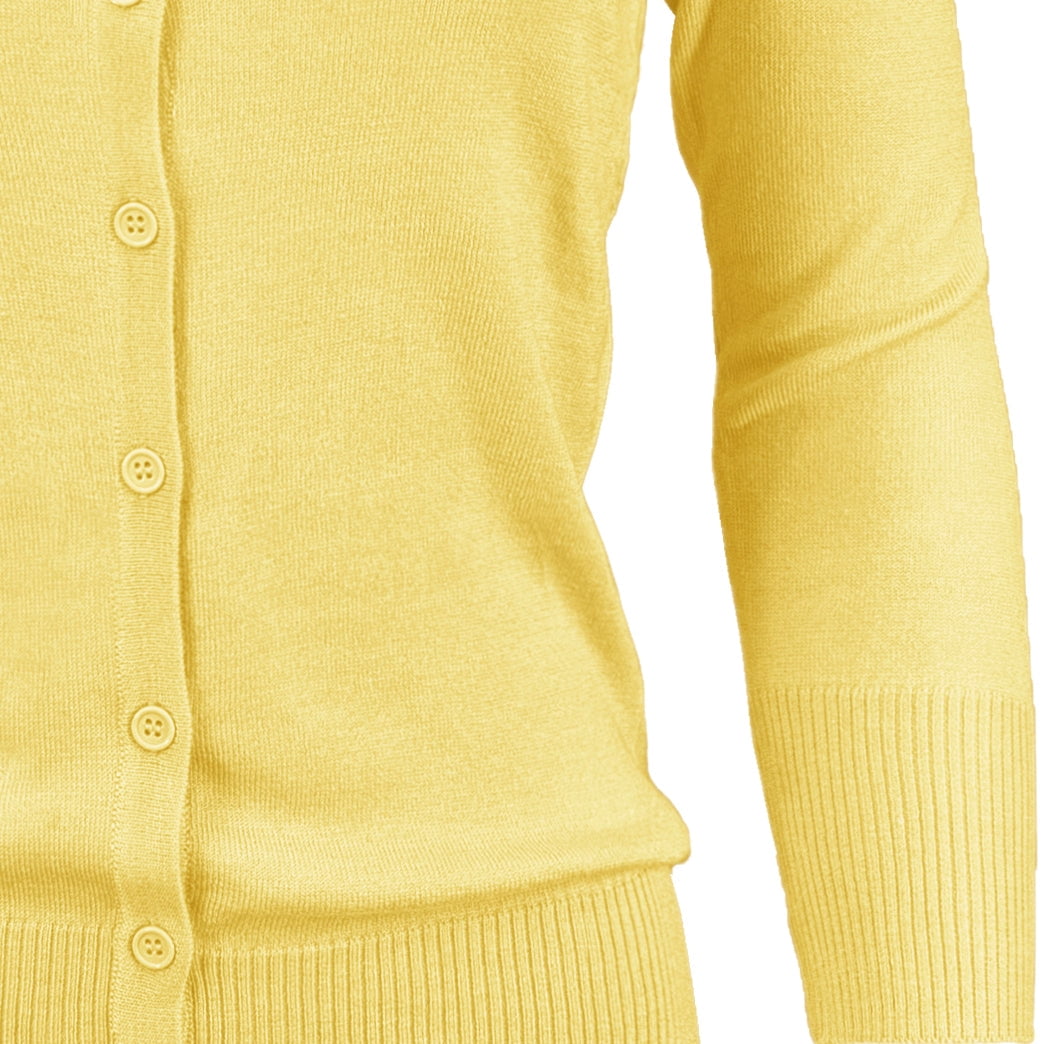 YEMAK Women's Knit Cardigan Sweater – 3/4 Sleeve Crewneck Basic Classic Casual Button Down Soft Lightweight Top