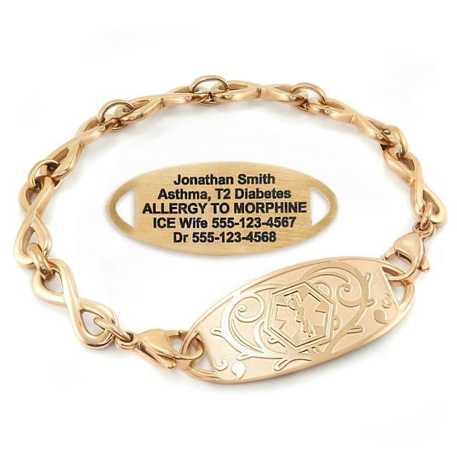 MedicEngraved Rose Gold Stainless Steel Custom Medical Alert Bracelet - 6mm Infinity Link