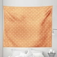 thumbnail image 1 of Vintage Tapestry, Geometric Small White Polka Dot Pattern on Hexagon Lace Mesh Background, Fabric Wall Hanging Decor for Bedroom Living Room Dorm, 5 Sizes, Pale Orange and White, by Ambesonne, 1 of 1