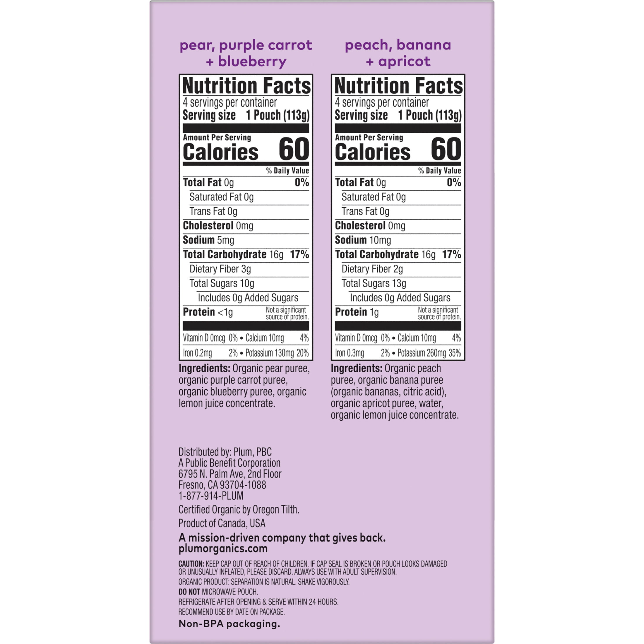 Plum Organics Stage 2 Fruit & Veggie Blends Organic Baby Food Variety 4oz Pouch-8-Pack