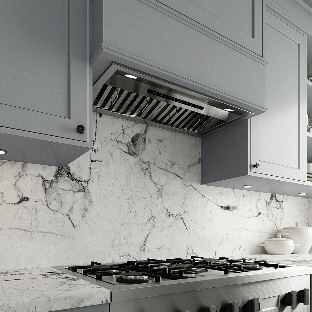 Streamline 28 in. Isnello Ductless Insert 350 CFM Range Hood in Brushed Stainless Steel with Baffle Filters, Touchpad Control, LED Lights