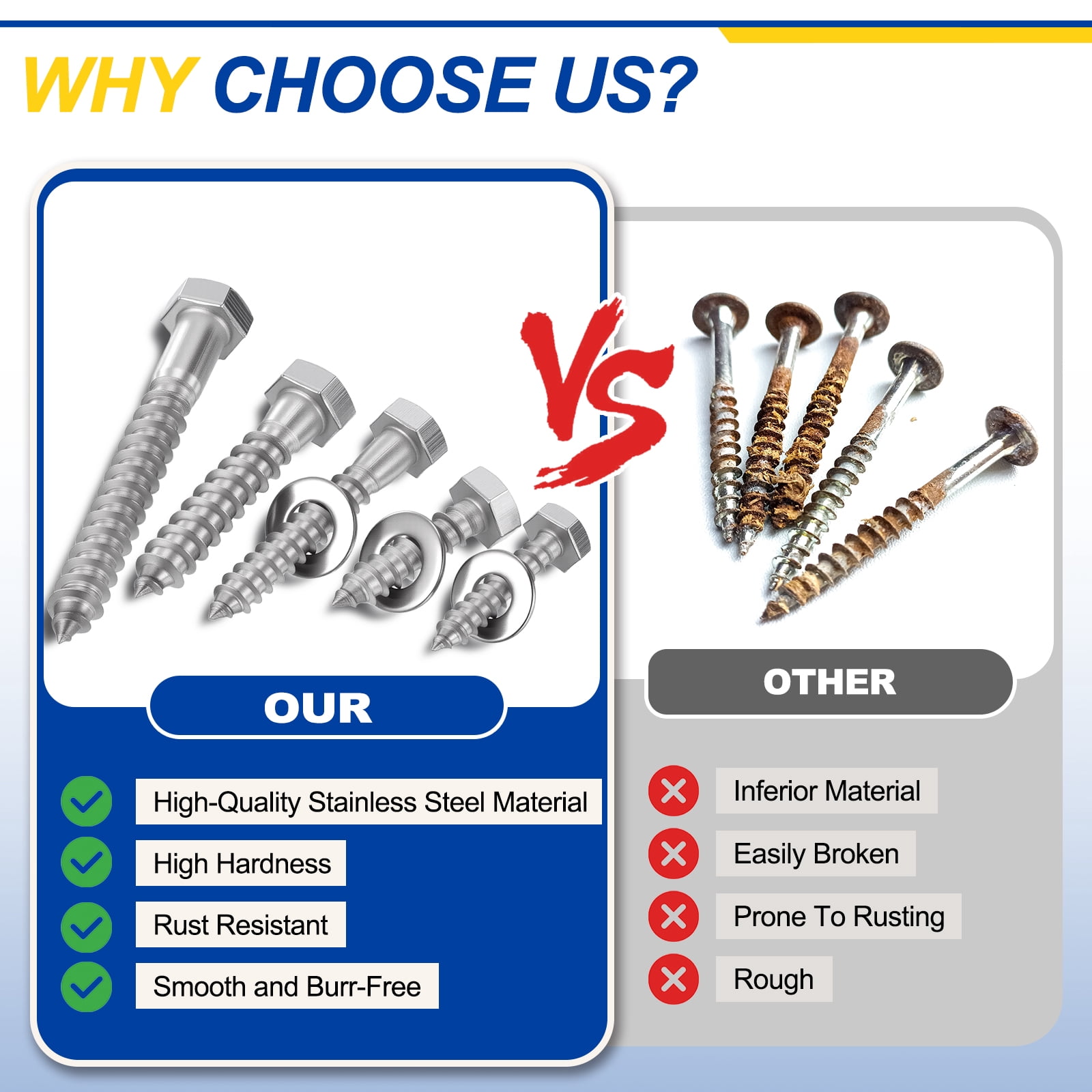 Uxcell 25 Pcs Hex Head Lag Screws - 1/4"x3" Stainless Steel 18-8 (304) Lag Bolts Hexagon Head Heavy Duty Wood Screws for Wood, Decks, Fences, Furniture, Silver