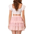 thumbnail image 3 of INSPIRE CHIC Women's Summer Cute Ruffled A-Line Lace Mini 2026 Tiered Skirt XS Pink, 3 of 4