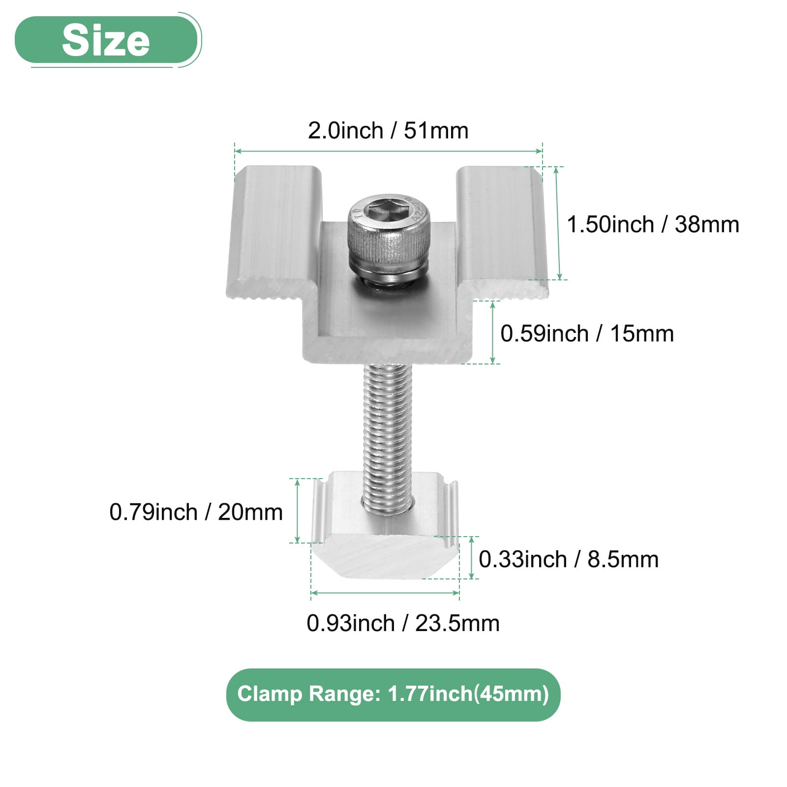 Uxcell 20-Pack Solar Panel Mount Mid Clamps 45mm PV Panel Bracket Corrosion-free Aluminum Anodized Solar Mid Clamp White