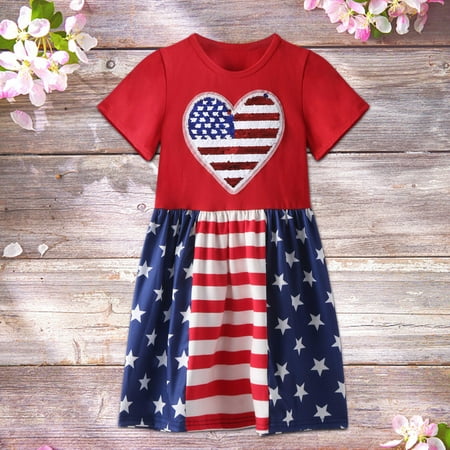 

AURIGATE Baby and Toddler Girl Dress Toddler Baby 7 4th Independence Day Festive Girls Short Sleeve Backless Dress