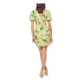 thumbnail image 2 of GUESS Womens Yellow Zippered Lined Padded Floral Pouf Sleeve V Neck Short Body Con Dress 4, 2 of 3