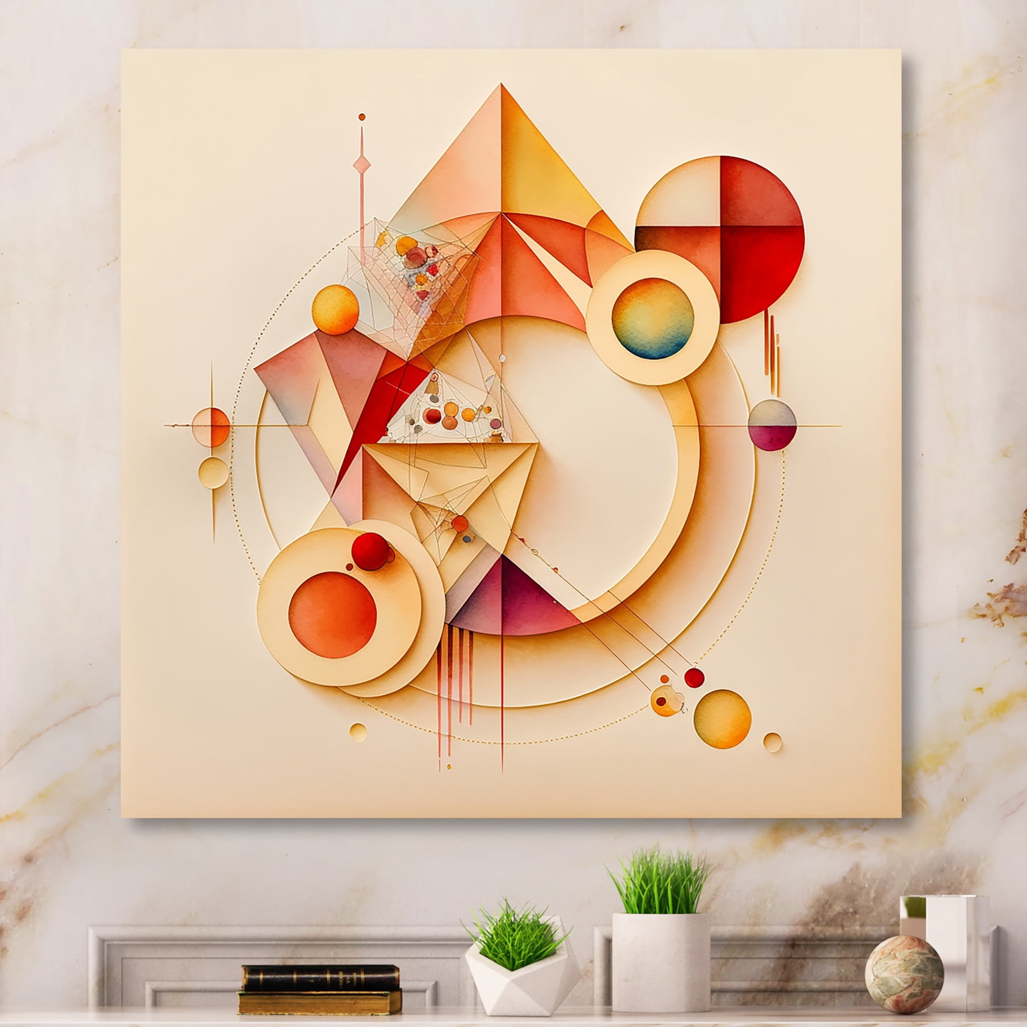 Designart Orange And Yellow Geometric Abstract II Canvas Wall Art