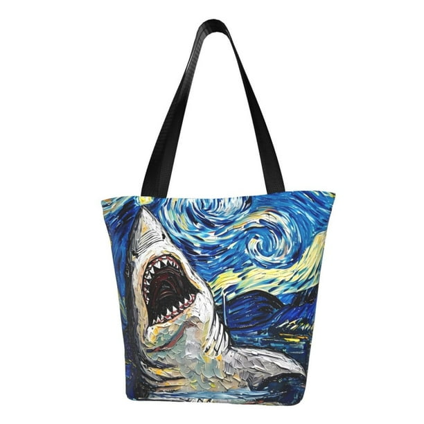 Balery Vintage Starry Sky Shark Bolsa de Hombro con Diseño, Bolsa Grande y Duradera, Bolsa Versátil para Compras