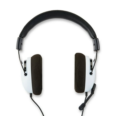onn. PlayStation Wired Video Game Headset with 3.5mm Connector, Flip-to-Mute Mic, Lightweight Steel and 40mm Speakers - Black and White