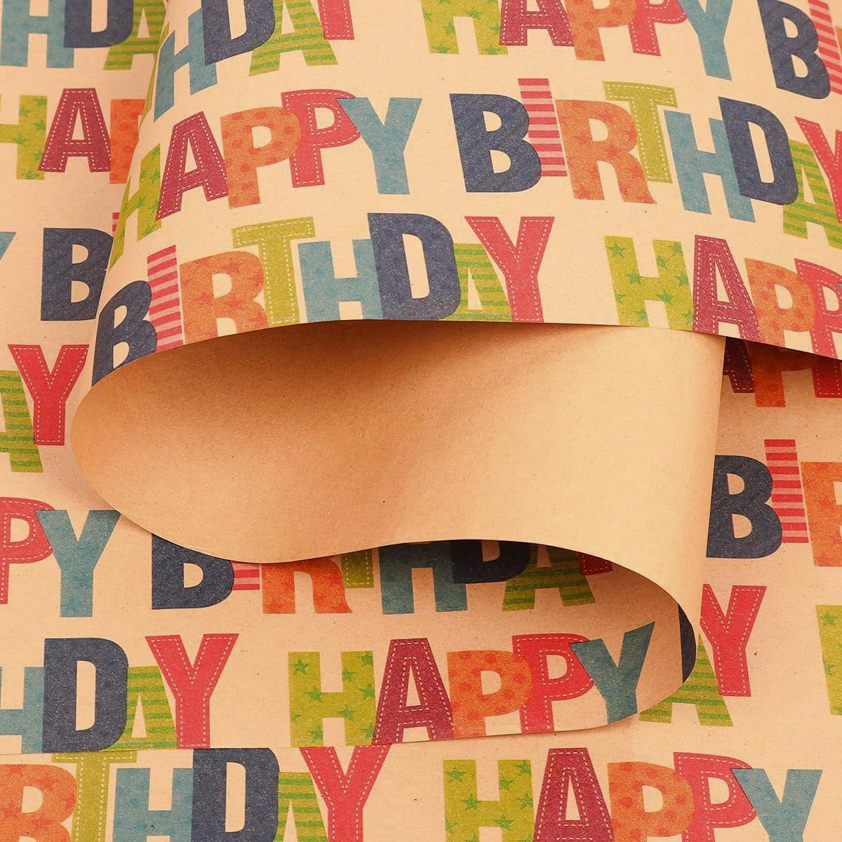 Kraft Wrapping Paper Roll Colorful Text Happy Birthday Design Perfect for Birthday Party Holiday Gift Wrap 17 inch X 50 feet
