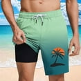 thumbnail image 2 of QQAMB Shorts for Men Plus Size Elastic Waisted Gradient Color Palm Graphic Printed Loose Comfy Shorts Green 3XL, 2 of 5