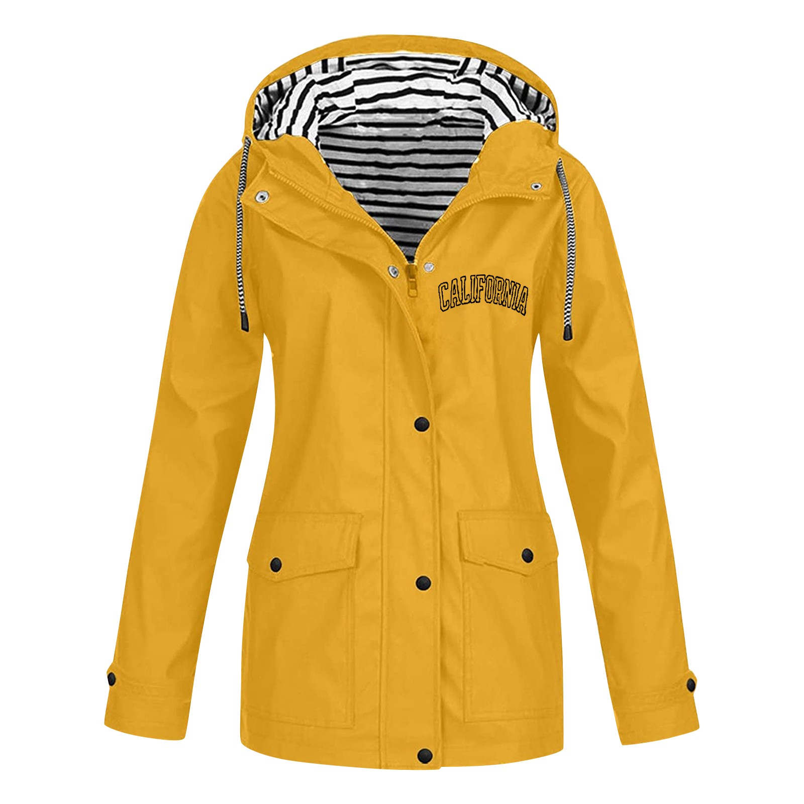 Guvpev Women Solid Rain Jacket Outdoor Plus Waterproof Hooded Raincoat