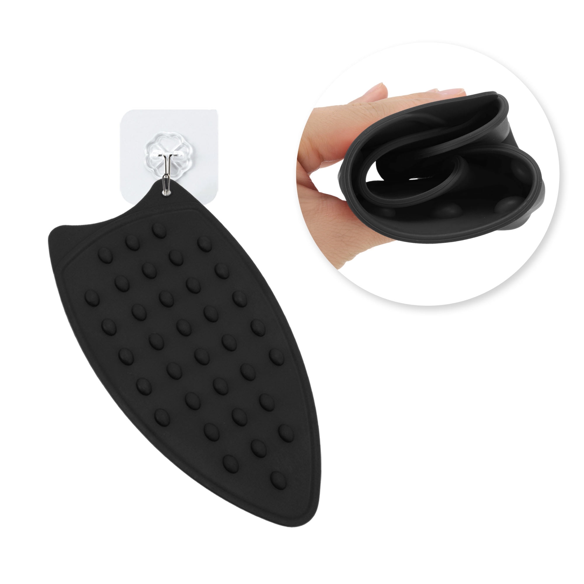 Unique Bargains Electric Iron Stand Hanging Hole Rest Pad Safe Black