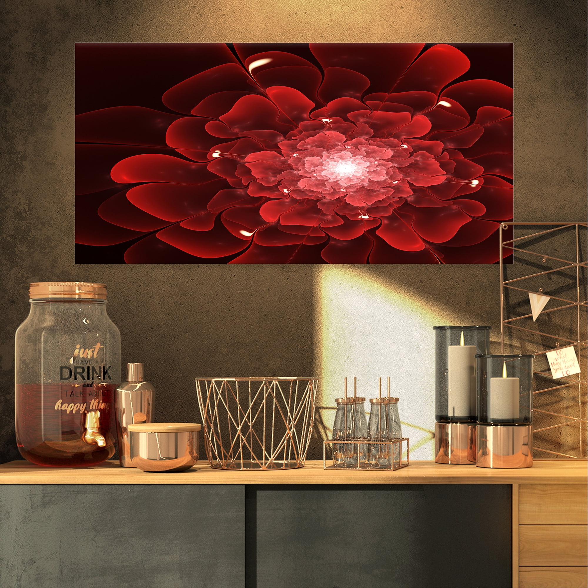 Designart 'Fractal Flower Clear Red Digital Art ' Floral Canvas Art Print