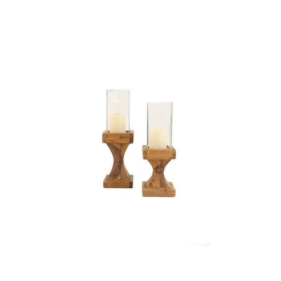 KALALOU NSE1101 Set of Two Square Hurricanes with Recycled Wood Bases