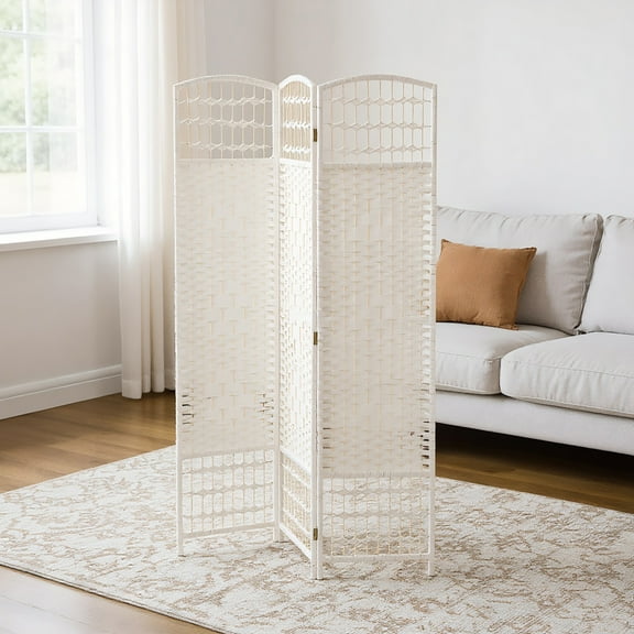 Spaco 3 Panel Portable and Folding Room Divider, Privacy Screen Wave Fiber Room Partition for Indoor as Living Room, Entryway, White