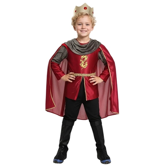 LIIPEE Boys King Costumes 4 Piece Kids Cute Party Dress Up Clothes Fashion Pretend Play Outfits,10-13 Years