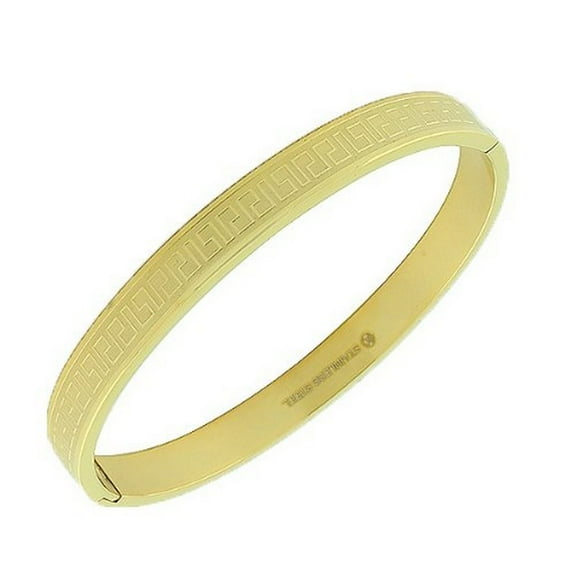 Stainless Steel Yellow Gold-Tone Greek Key Handcuff Bangle Bracelet