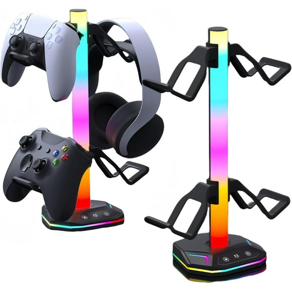 TRAHOO-G-GC Gaming Headset and Controller Stand with 3 USB Ports, RGB Lighting with 7-Color Breathing Effect, Headphone and Gamepad Holder, Headsets – Ideal Gamer Gift