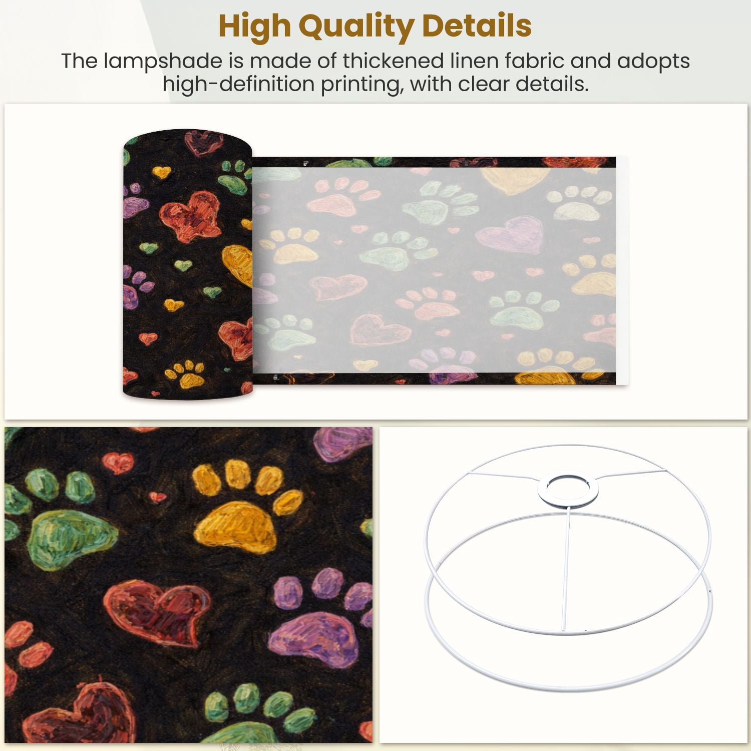 Lampshades 2 Pack Colorful doodle paw fabric black 13"x13"x10" Light Shade for Table Lamps Floor Lamp Shades Lampshade Replacement Easy Assembly
