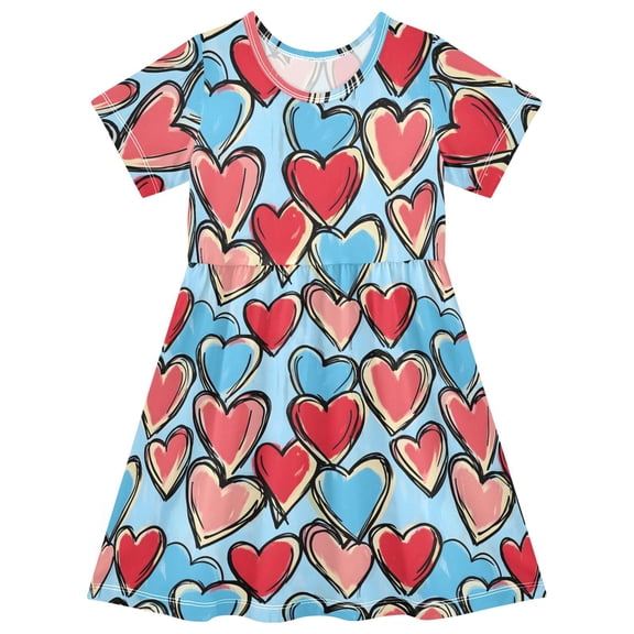 joogoo Hearts Girls' Short Sleeve Dress Kids Dresses 5-6T
