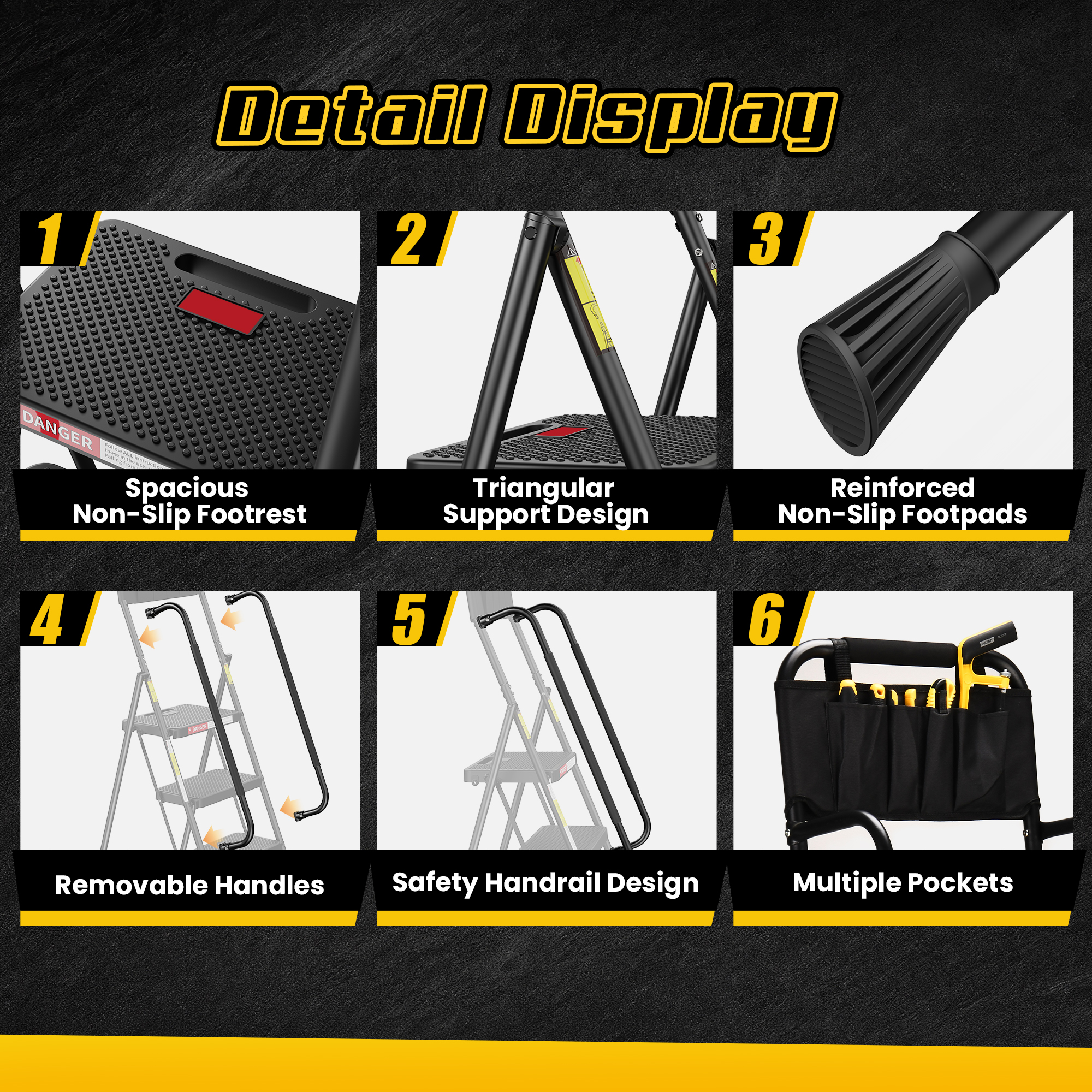 LevLad 3-Step Folding Ladder with Dual Handrails and Tool Bag photo 7