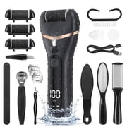 GPED 18 in 1 Electric Foot Callus Remover, Waterproof Callus Remover for Feet W/ 3 Speed, Rechargeable Foot Scrubber Kit W/ 3 Roller Heads,Professional Pedicure Tools & Foot File for Dry & Crack Skin