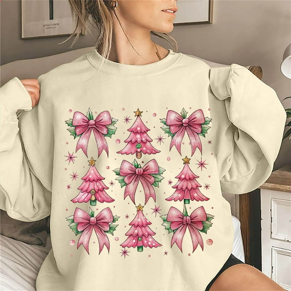 WXLWZYWL Christmas Bow Sweatshirt for Women Santa Gingerbread Hoodie Shirt Christmas Tree Cake Shirt Gift For Her