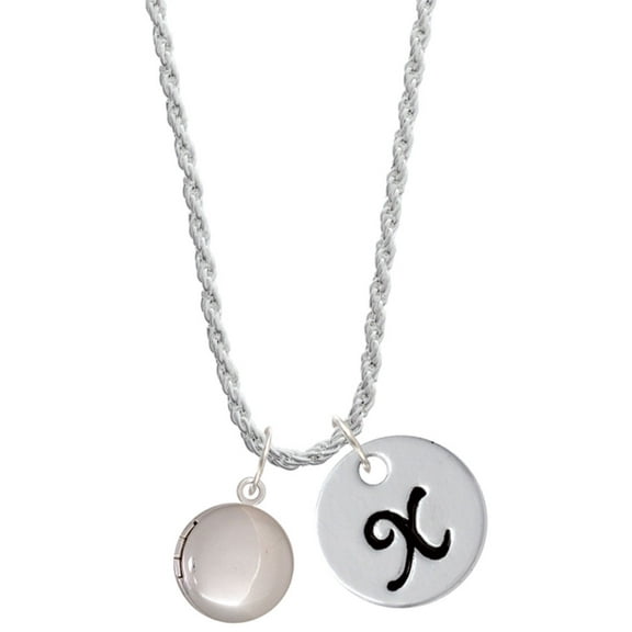 Delight Jewelry Silvertone 13.5mm Round Locket Silvertone Script Initial Disc - X - Charm Necklace, 20"+3"