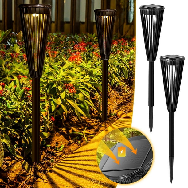 Paquete de 2 luces solares LED para exteriores | Luces de jardín alimentadas por energía solar para patio de pasarela | Acero inoxidable IP65 resistente a la intemperie | Blanco cálido de doble