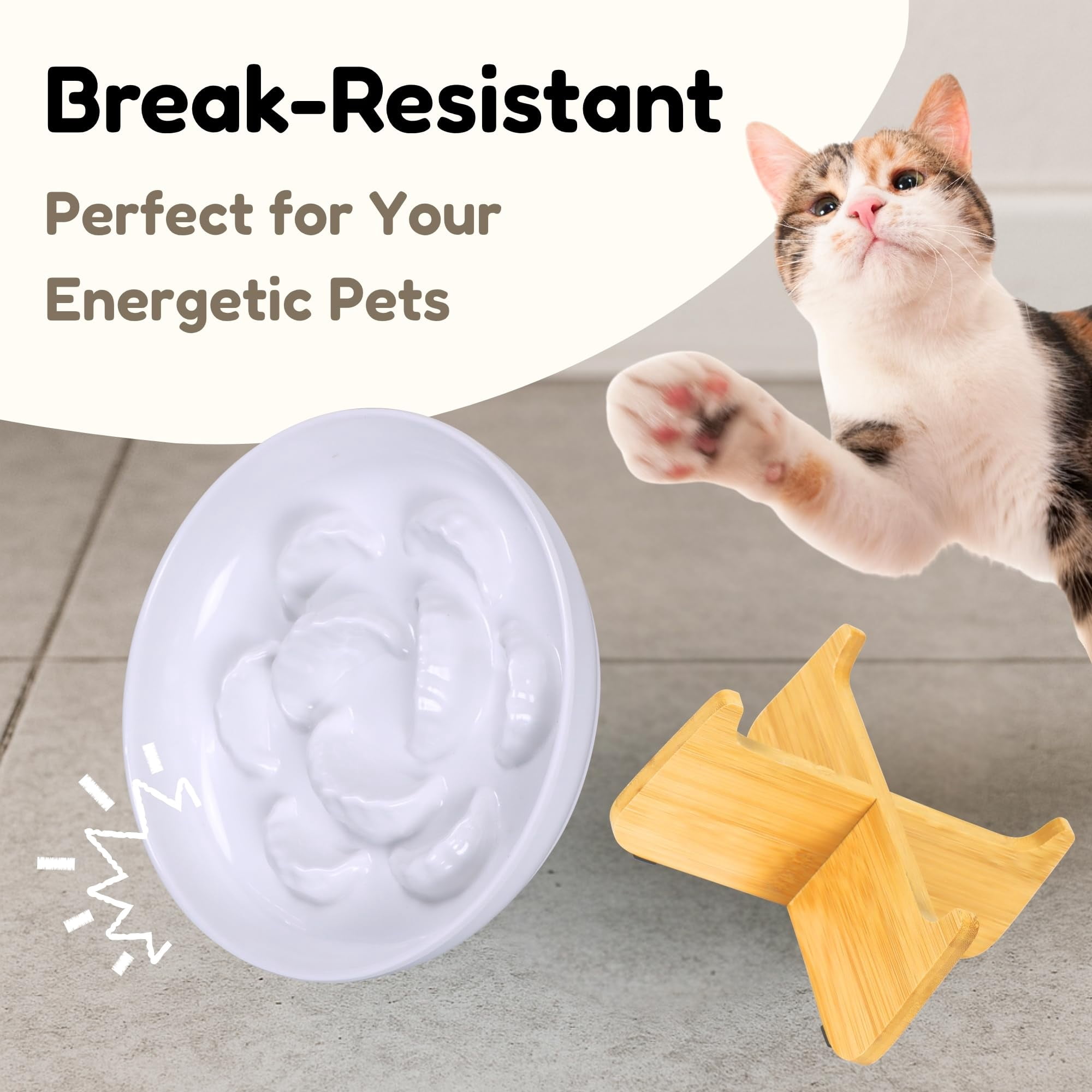 Slow Feeder Cat Bowl with Stand - Unbreakable Elevated Slow Feeder Bowl for Cats - Melamine Puzzle Raised Cat Food Bowl - Whisker Friendly & Wet & Dry Food- Dishwasher Safe & Non Slip (Green