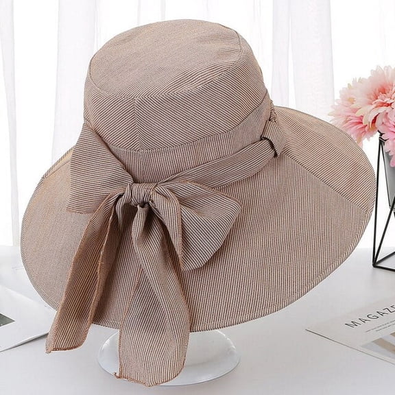 SikaFu New Fashion Spring Summer Sun Hat Women Big Bow Cloth Wide Brim Hat Lady Flat Top Packable Fishing Cap Bucket Hat Panama