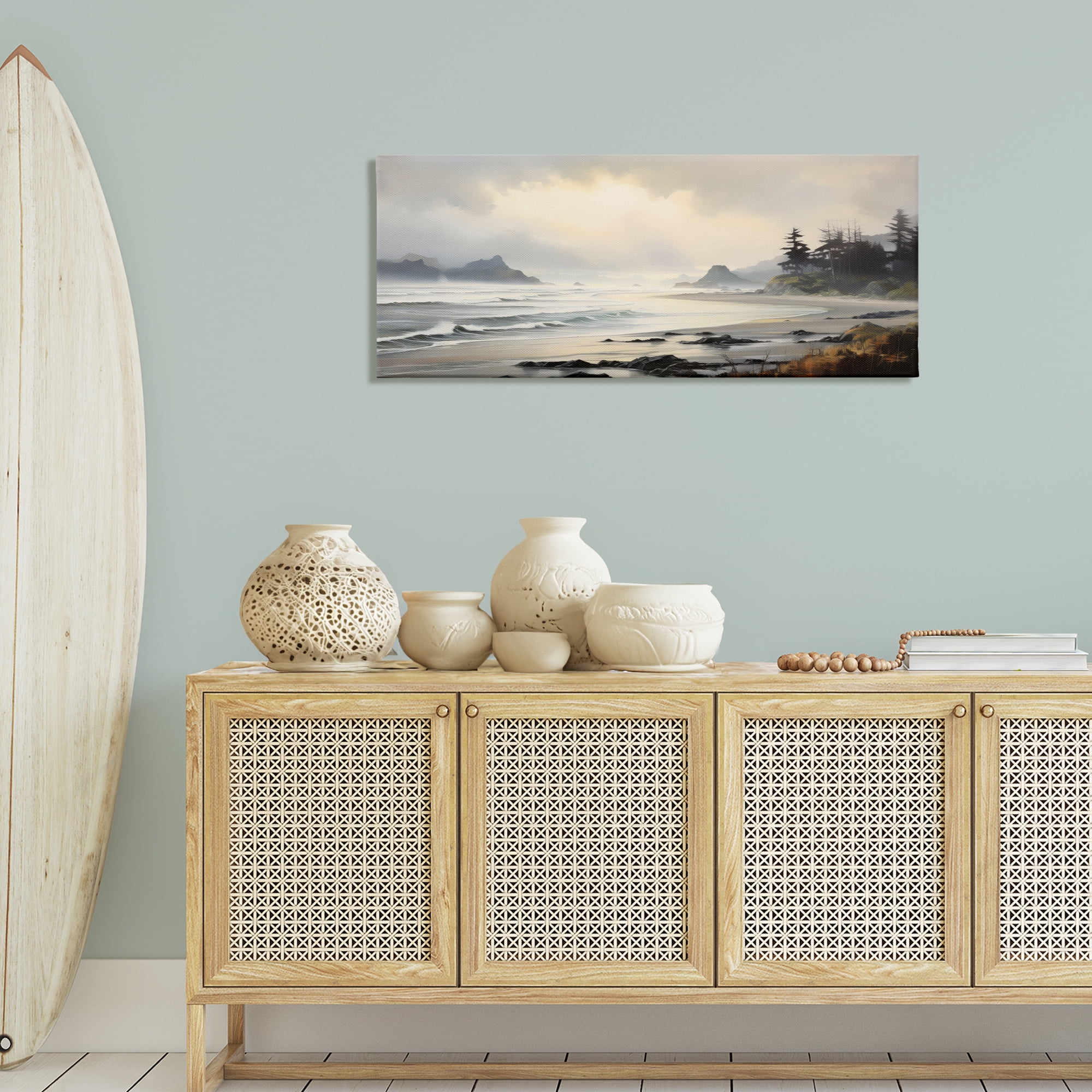Stupell Industries Coastal Shore Inlet Coastal Painting Gallery Wrapped Canvas Art Print Wall Art, 48 x 20