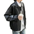 thumbnail image 5 of Women Jacket Faux Leather Smooth Surface Turn-down Collar Zip-up Long Sleeves Elastic Hem Pockets Retro Motorcycle Coat, 5 of 7