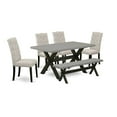 thumbnail image 2 of East West Furniture 6-Pc Wood Dining Table Set-Doeskin Linen Fabric Seat and Button Tufted Chair Back Kitchen chairs, A Rectangular Bench and Rectangular Top dining table with Solid Wood Legs - Cement, 2 of 6