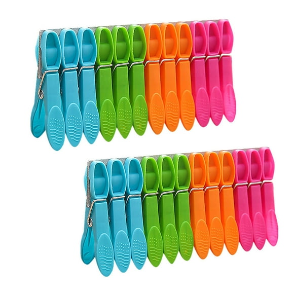 WREESH 24Pcs Laundry Clothes Pins Hanging Pegs Clips Plastic Hangers Racks Clothespins