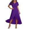 thumbnail image 1 of QIUOMBBP Robes Grande Taille pour Femmes Manches Courtes Fente Haute Fluide à Volants Robe Maxi Été Ample Plage Vacances Robe d'Été Violet TTG, 1 of 1