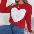 thumbnail image 5 of vigerkar Women's Sweater Heart Knitted Pullover Sweaters Long Sleeve Crewneck Cute Sweaters (Red, L), 5 of 8